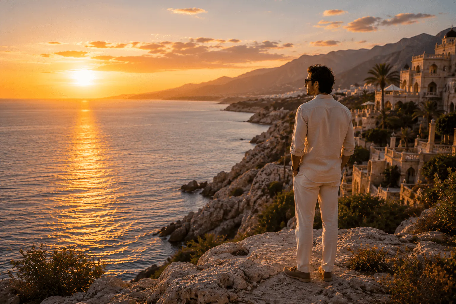 A guest watching the sunset from the cliff